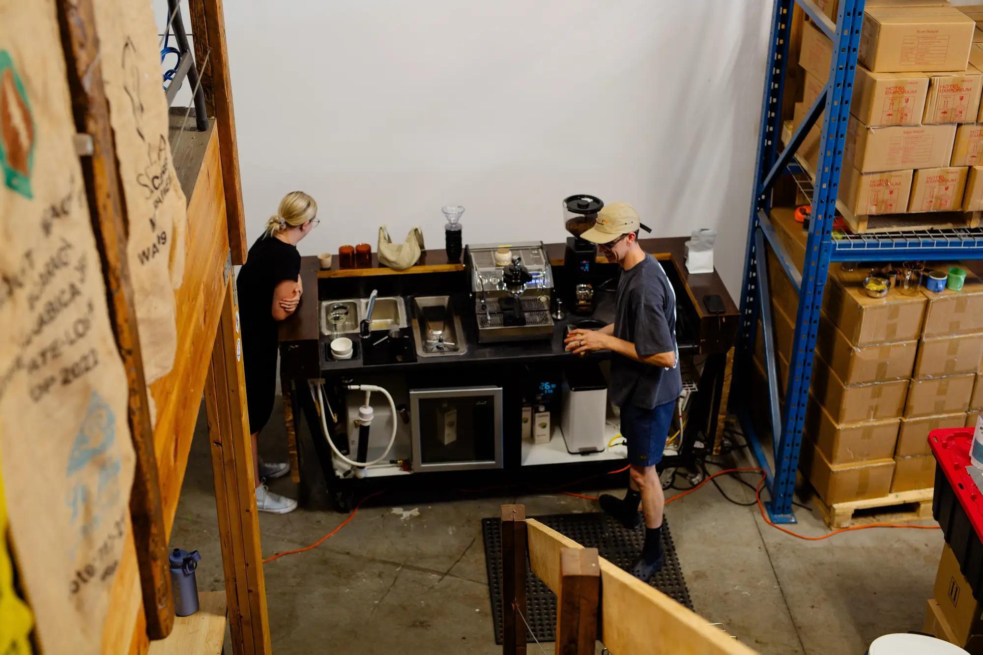 Tay and Devon at work in the Hey Neighbour roastery